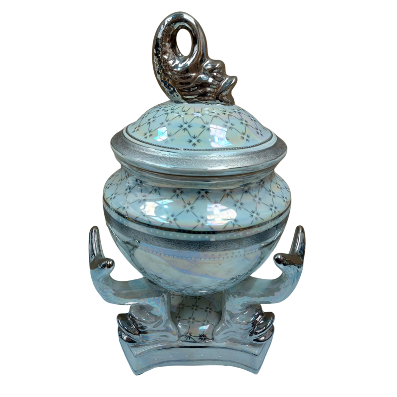 Sopera Porcelana base Peces 40 x 25 cm (Blanco con plateado) 16 in